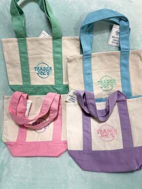 Trader Joe's Mini Pastel Canvas Tote Bag Set of 4 (Pink, Purple, Blue, Green)